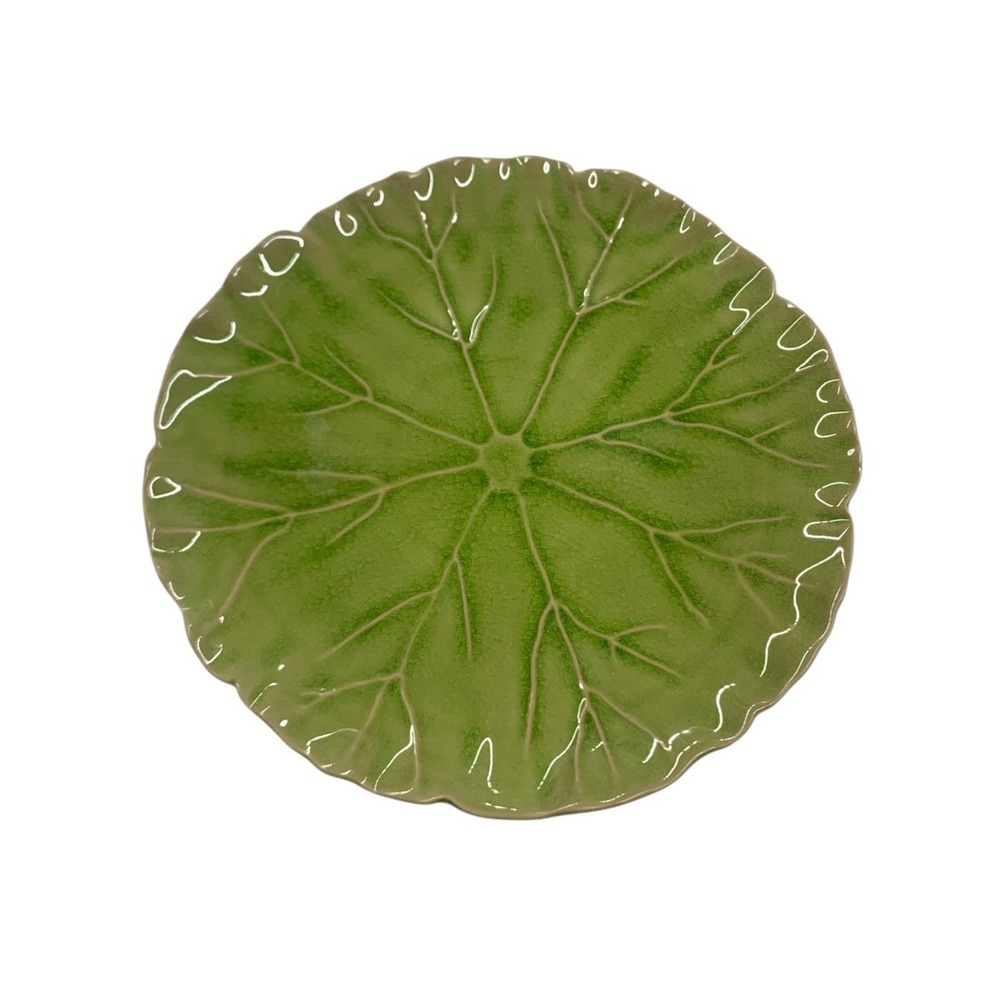 Anthropologie Green Lilypad‎ Dessert Plate Scalloped Crackle Glaze Stoneware 11"
